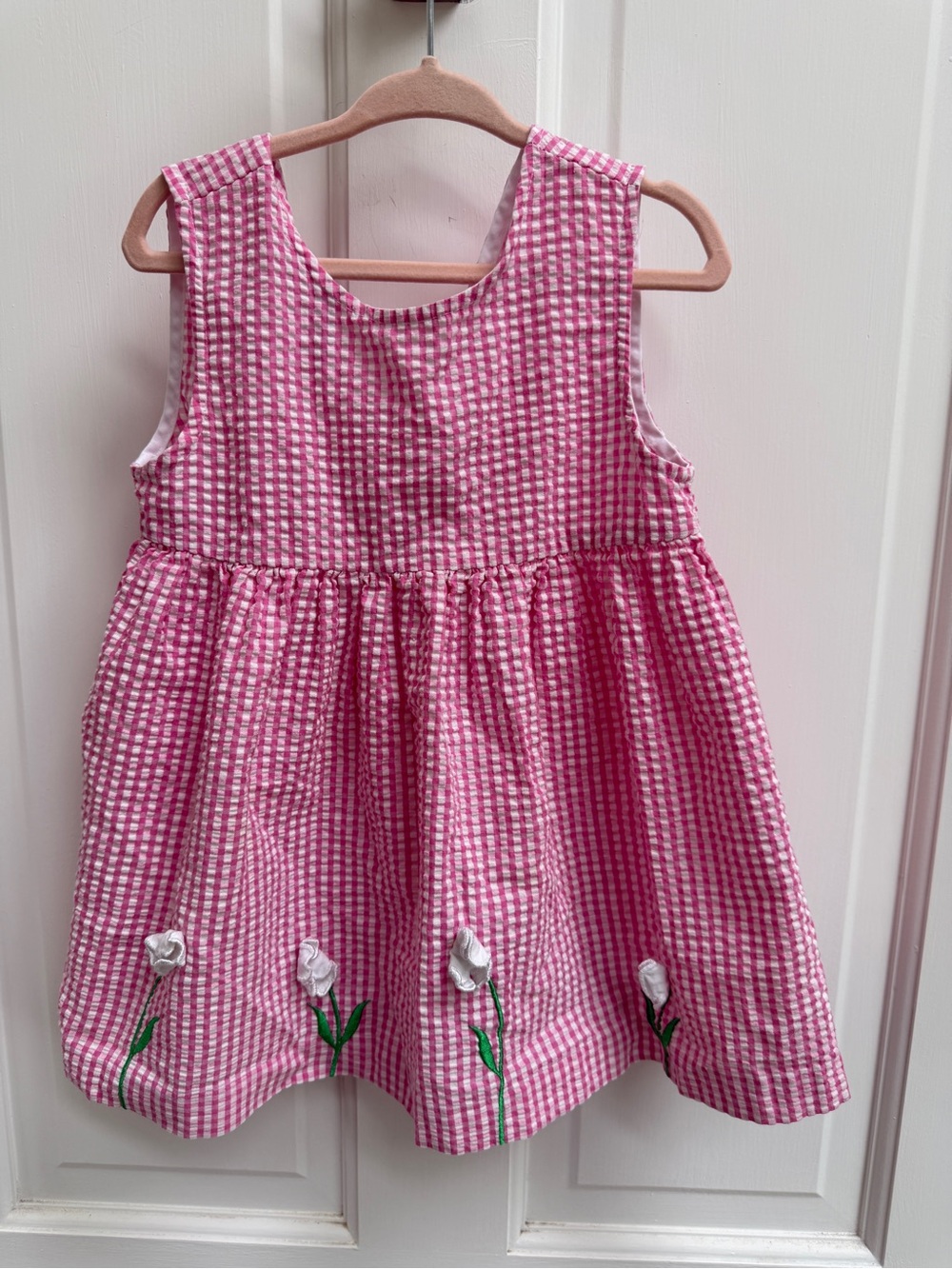 VINTAGE Samara 4T Girls Pink Gingham Embroidered Flower Sleeveless Top Blouse